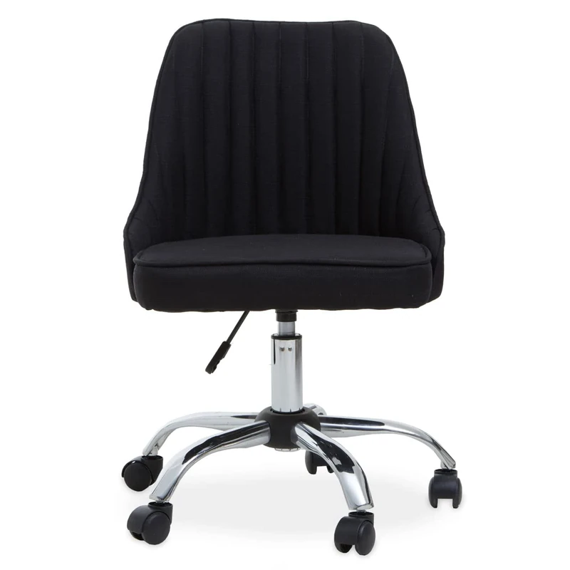 Premier Housewares Black Fabric Office Chair/Computer Chairs For Home/Channel Tufting Desk Chair/Computer Chair with Five hooded casters/ W49 x D54 x H91cm.