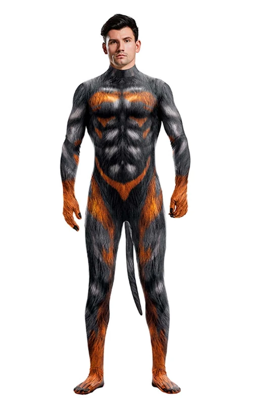 Bemeiren Men's Zipback Catsuit animal print Zentai Spandex Bodysuit - Image 1