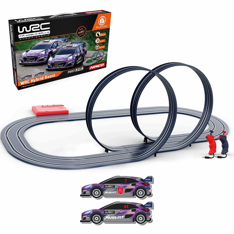 Ninco - WRC Hybrid Boost - 1/50 Scale Slot Circuit and 320 cm Course, Includes Two Ford Puma Hybrid Vehicles from the 2022 WRC World Championship, from 3 years (91019)