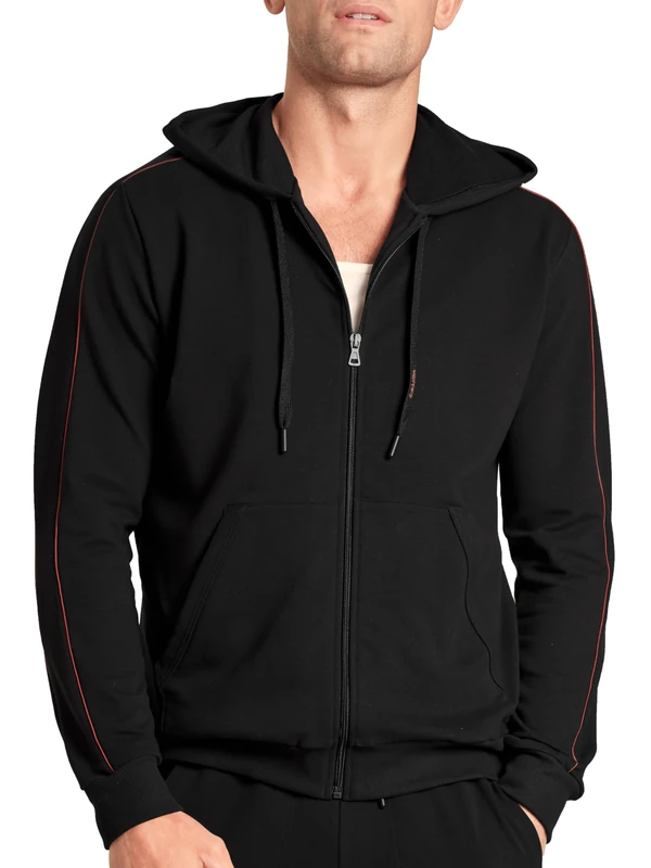 CALIDA RMX Men's Lounge Jacket with Hood Full Zip and Side Pockets, Black, 40