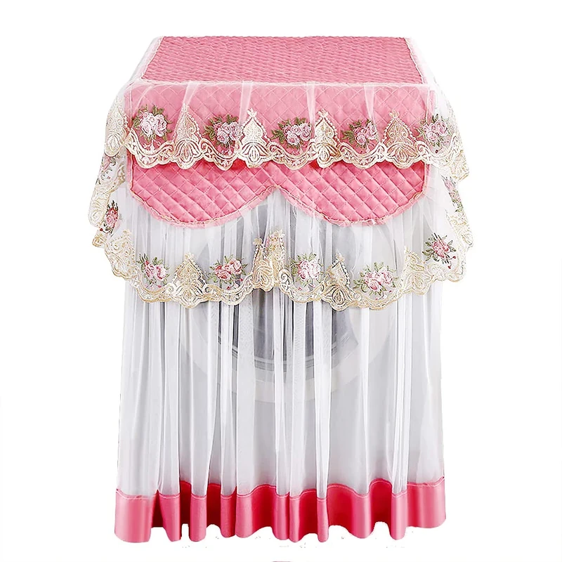 Serlium Washing Machine Cover, Lace Dustproof Tumble Dryer Cover for Home Laundry Dust Proof Anti-aging 60x60x85cm / 23.6x23.6x33.5in(Pink)