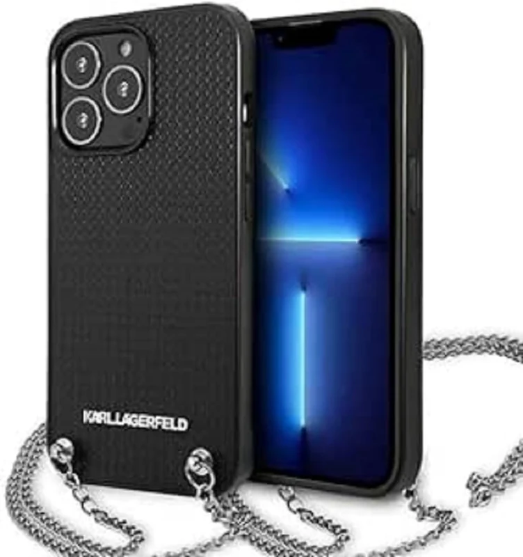 KARL LAGERFELD Leather Textured and Chain - iPhone 13 Pro Case (Black)