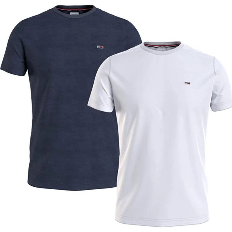 Tommy Jeans Men's Tjm Xslim 2pack Jersey Tee Ext Dm0dm15381 S/S Knit Tops, White (White / Twilight Navy), XXL