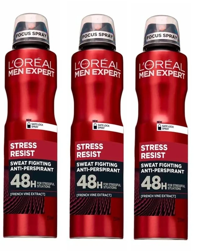 L'Oreal Paris Men Expert Stress Resist Deodorant Body Spray 250ml 3 Pack