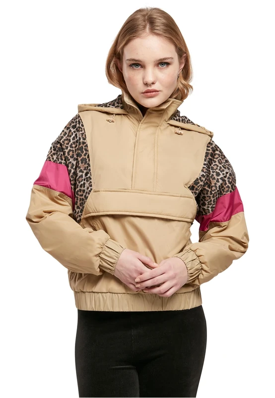 Urban Classics Women's Ladies AOP Mixed Pull Over Jacket, Union Beige/Darkleo/W, XXXL