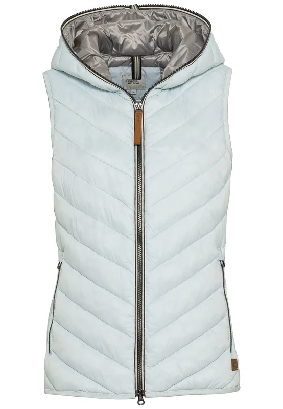 camel active Women's Quilted Jacket with Hood and Modern Quilted Vest, lightblue, 36