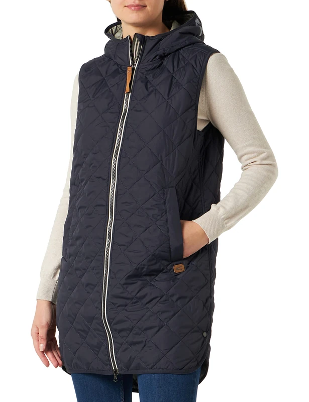 REPLAY camel active Women's Long Quilted Vest with Hood Made of Recycled Polyester Vest, darkblue, 10
