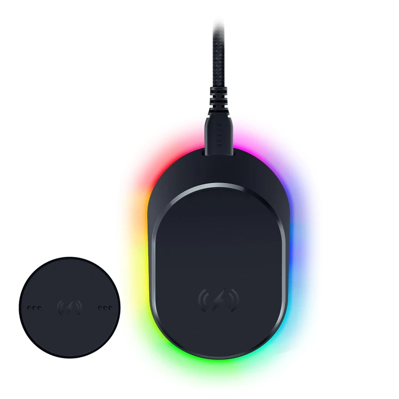 Razer Mouse Dock Pro & Charging Puck - Magnetic Wireless Charging Dock & Charging Module for Compatible Mice (Magnetic Dock with Charge Status RGB Lighting, Anti-slip Gecko Feet, Charging Puck) Black