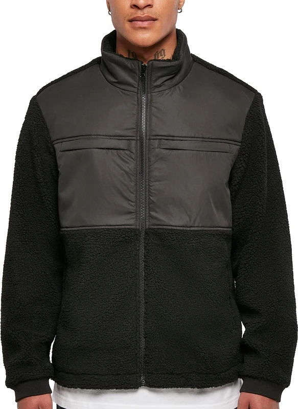 Urban Classics Men's Patched Sherpa Jacket, Black, XXL - Image 1