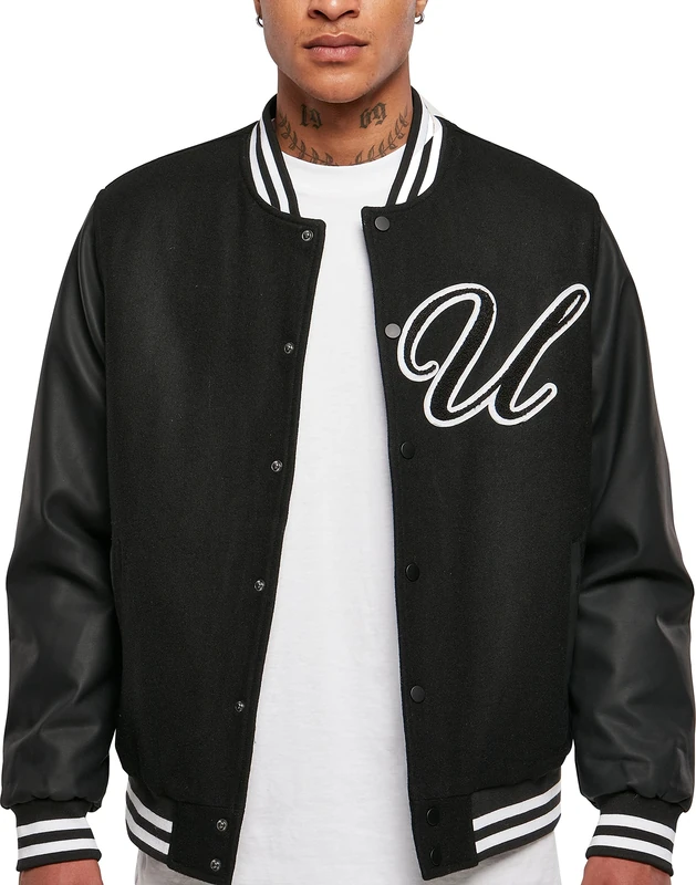 Urban Classics Men's Big U College Jacket, Black, L