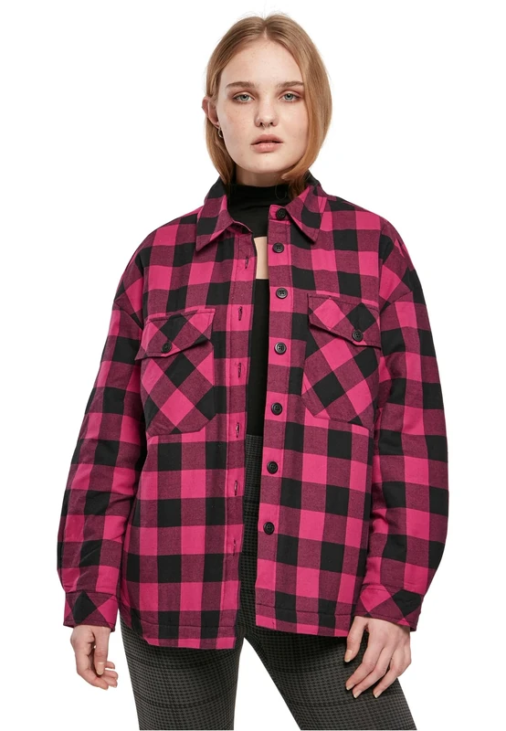 Urban Classics Women's Ladies Flanell Padded Overshirt Shirt, wildviolet/Black, 4XL