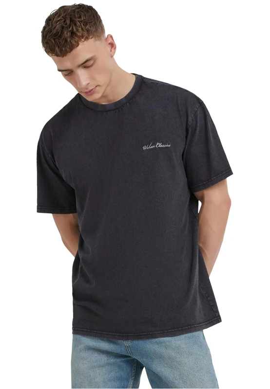 Urban Classics Men's Oversized Small Embroidery Tee T Shirt, Black, L UK