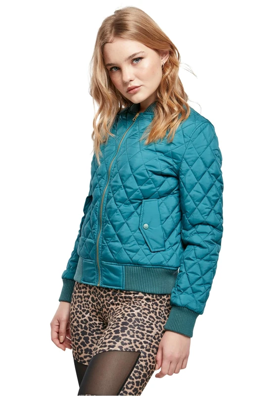 Urban Classics Women's Ladies Diamond Quilt Nylon Jacket, Jasper, M