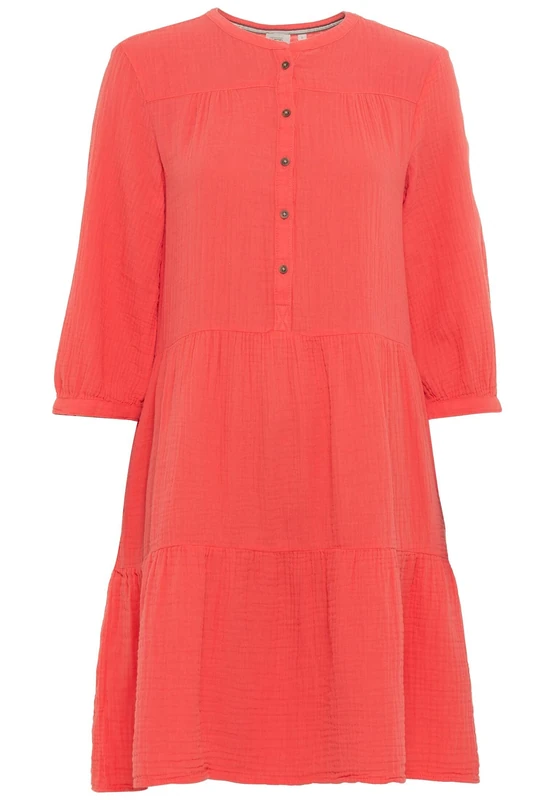 Camel Active Women's Muslin Tiered Dress with Button Placket, red, XS
