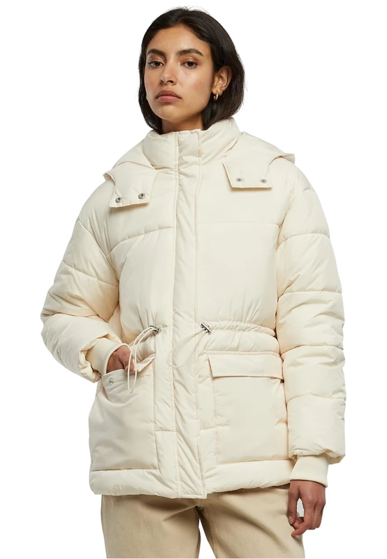 Urban Classics Women's Ladies Waisted Puffer Jacket, Whitesand, XXXL