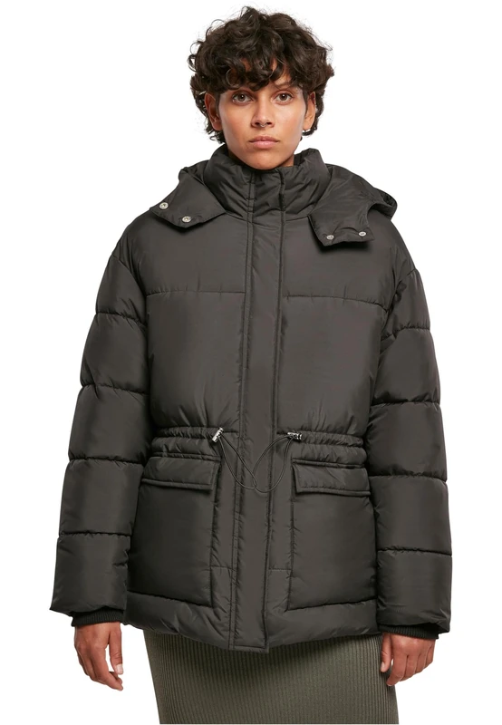 Urban Classics Women's Ladies Waisted Puffer Jacket, Black, XL