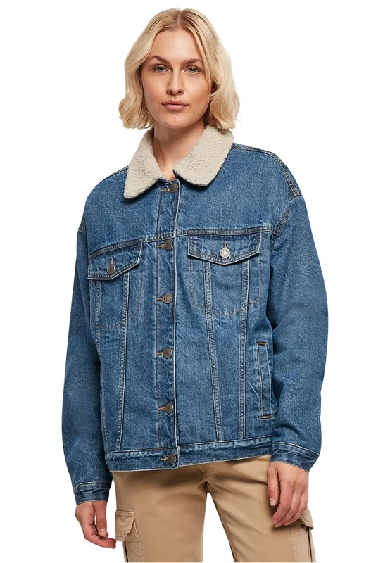 Urban Classics Women's Ladies Oversized Sherpa Denim Jacket, clearblue Washed, XS