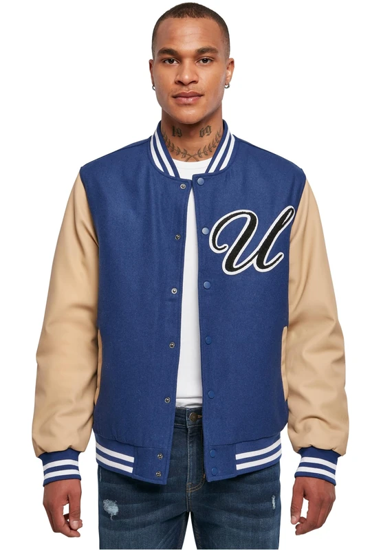 Urban Classics Big U College Jacket, Mens College Jacket Oversize Fit Available in Two Colours, Sizes S-5XL, Space Blue, M
