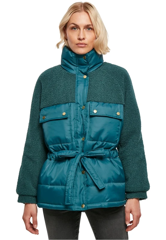 Urban Classics Women's Ladies Sherpa Mix Puffer Jacket, Jasper, M