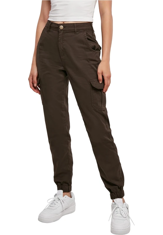 Urban Classics Women's Ladies High Waist Cargo Pants Shorts, Brown, 33