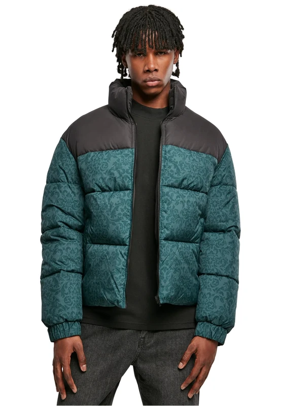 Urban Classics Men's Retro Puffer Jacket, bottlegreen Damask AOP, XL