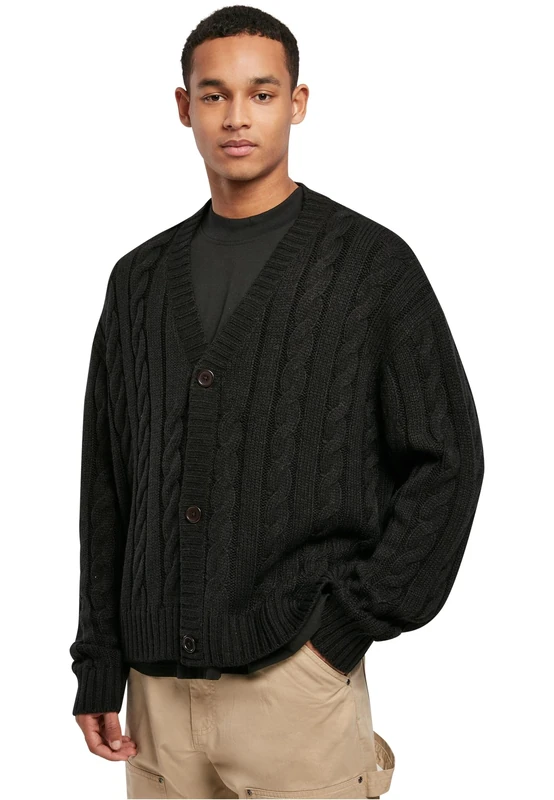 Urban Classics Men's Boxy Cardigan Sweatshirts, Black, 4XL