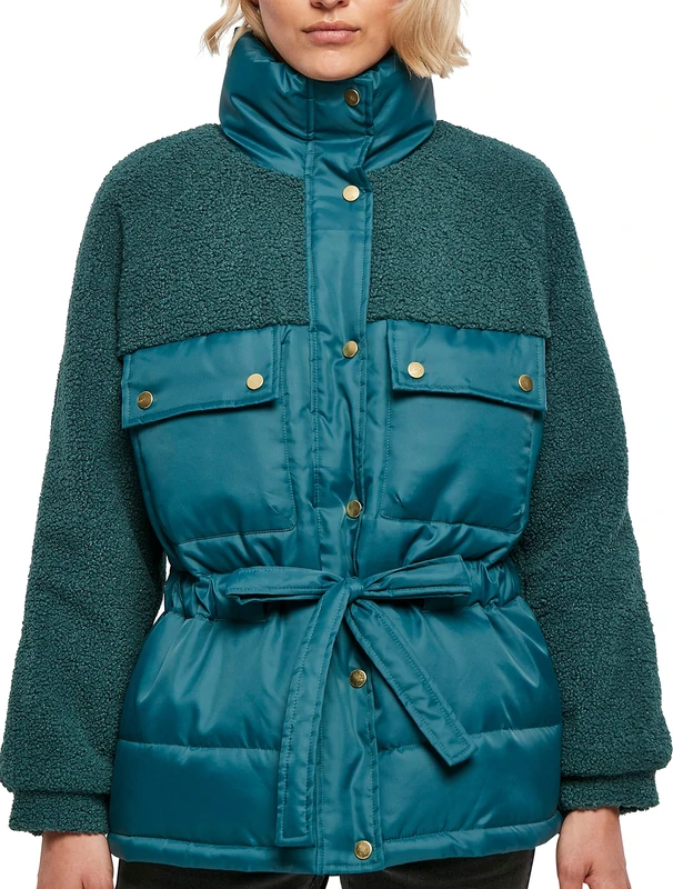 Urban Classics Women's Ladies Sherpa Mix Puffer Jacket, Jasper, S