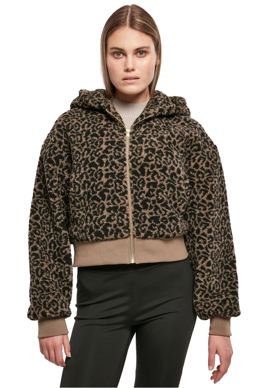 Urban Classics Women's Ladies Short Oversized AOP Sherpa Jacket, Dark taupeleo, S