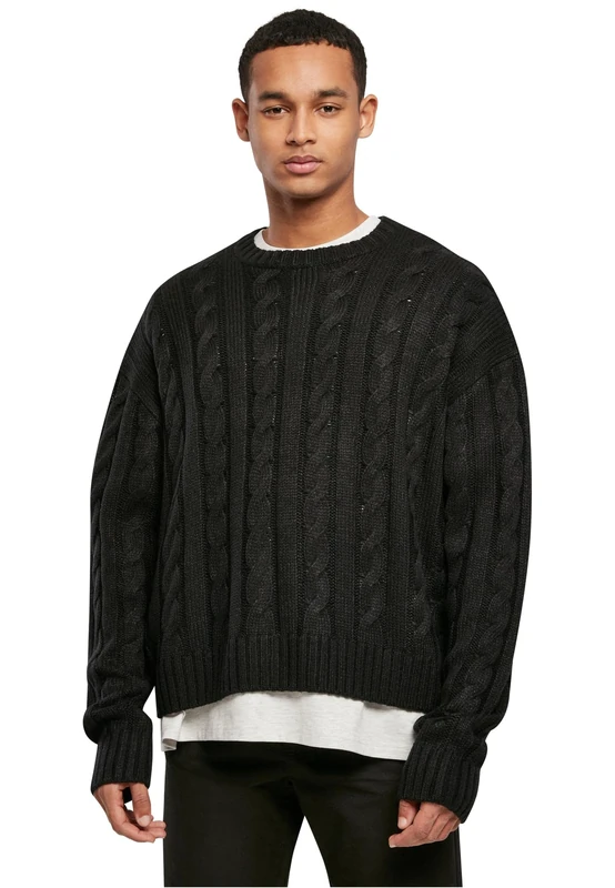 Urban Classics Boxy Sweater Casual Solid Color Oversize Men's Cable Knit Sweater Two Colors S-5XL, black, XXXXXL