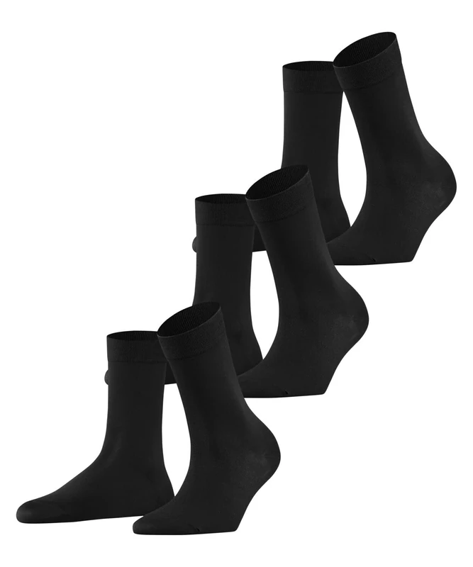 FALKE Women's Cotton Touch Multipack W So Thin Plain 3 Pairs Socks, Black 3000, 5.5-8