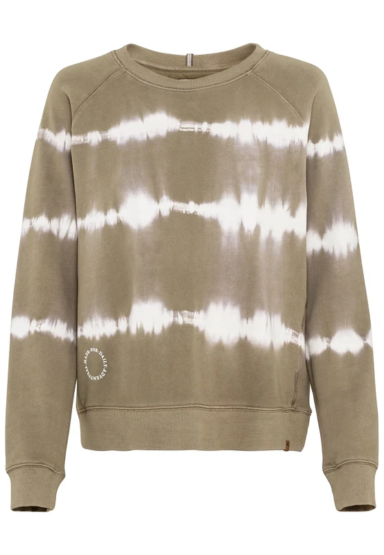 camel active Women's Sweatshirt mit Tie-dye Effekt Sweater, Khaki, L