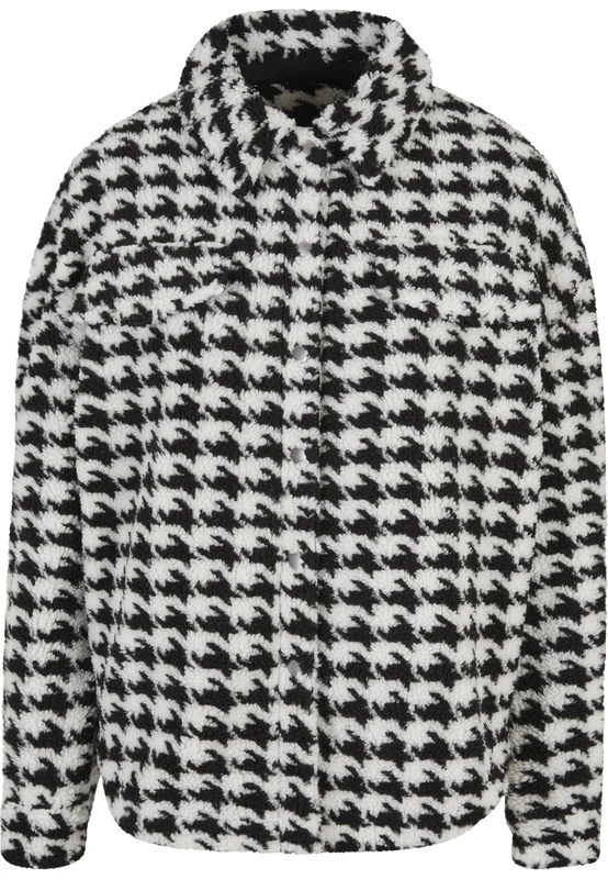 Urban Classics Women's Ladies AOP Sherpa Overshirt Shirt, blackhoundstooth, XS