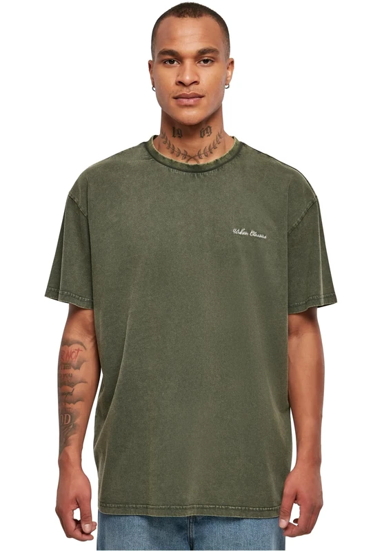 Urban Classics Men's Oversized Small Embroidery tee T-Shirt, Bottle Green, L