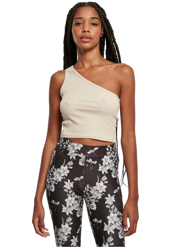 Urban Classics Women's Ladies Cropped Asymmetric TopSports Tank Top, Softseagrass, XS