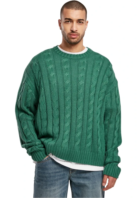 Urban Classics Boxy Sweater Casual Solid Color Oversize Men's Cable Knit Sweater Two Colors S-5XL, Green, XXXL