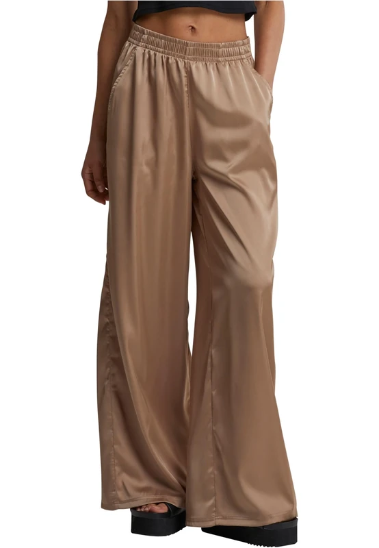 Urban Classics Women's Satin Wide Leg Trousers, Soft Taupe, XXXXL