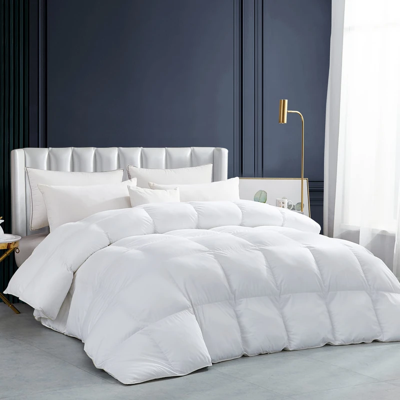 Luxurious White Solid Palatial Goose Feather & Down Winter Duvet - 306 x 249 cm - Premium Deflector Box - 100% Egyptian Cotton Cover - Filling Weight 2.7