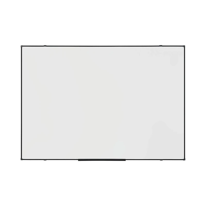 BoardsPlus Economy Magnetic Whiteboard, 105 x 75 cm, Dry Wipe Lacquered Steel Surface, Black Tech Alloy Frame, White