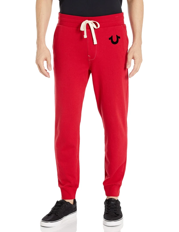 True Religion Men's Classic Logo Jogger Sweatpant, Ruby Red W Black, L