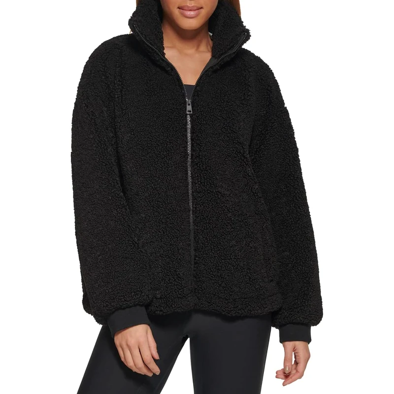 Levi's Women's Zip Up Sherpa Teddy Jacket (Standard & Plus Sizes), Black, L