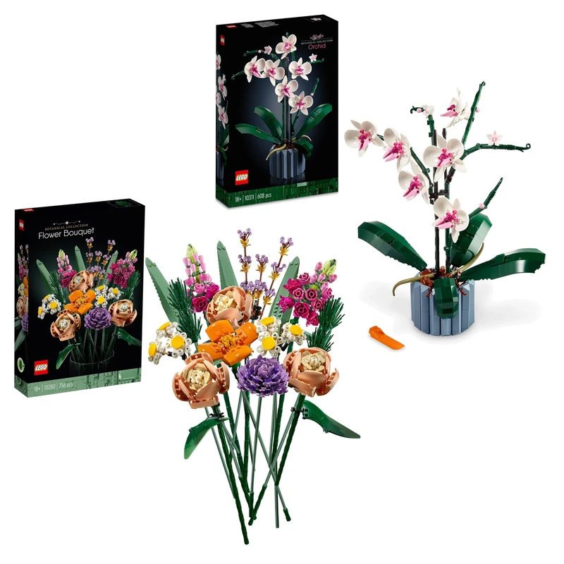 LEGO 10311 Icons Orchid Artificial Plant Building Set & 10280 Flower Bouquet, Artificial Flowers, Set for Adults, Decorative Home Accessories, Idea, Botanical Collection