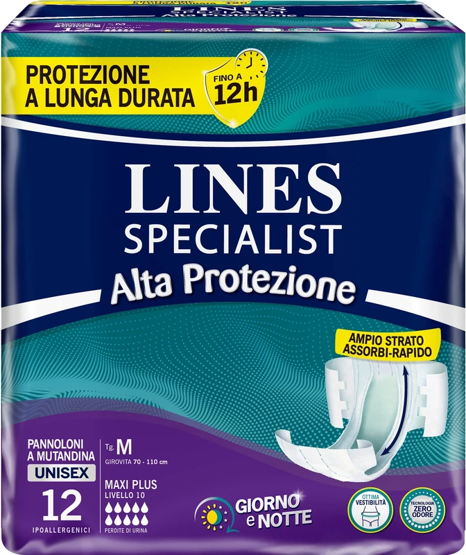 Lines Specialist Maxi Plus Panties Diaper High Protection for Incontinence Men Women, Medium Size, Pack of 12
