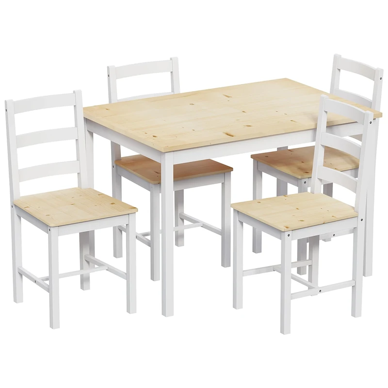 Vida Designs Yorkshire Dining Table and Chairs Set Kitchen Home Furniture (White & Pine, 4 Seater)