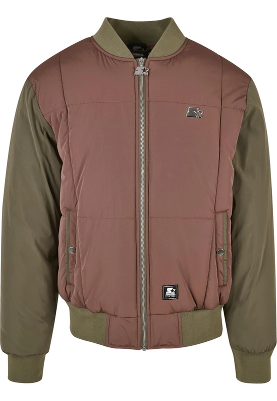 Starter Black Label Men's Starter Quilted Bomber Jacket, bark/darkolive, S