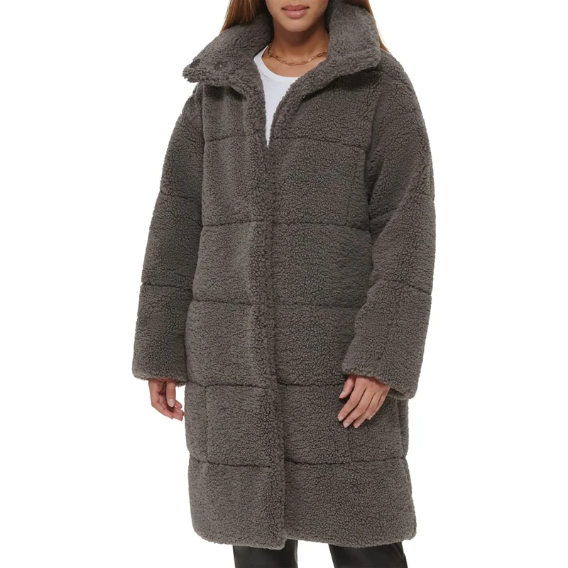 Levi's Women's Long Length Patchwork Quilted Teddy Coat, Carbon Grey, XL