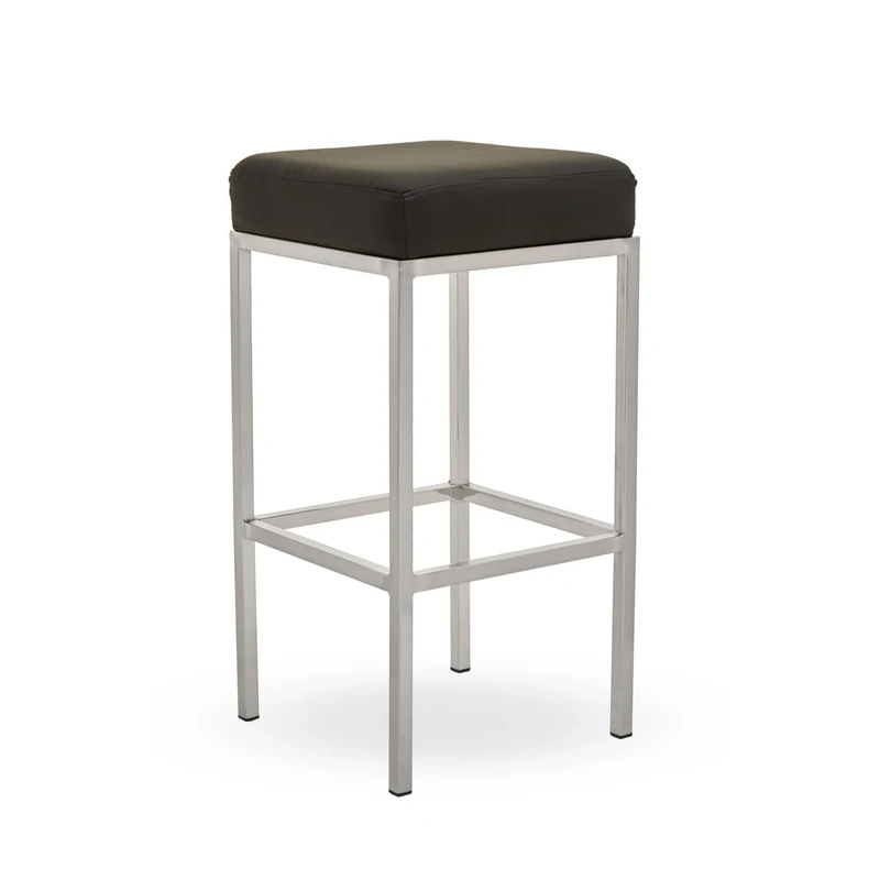 Premier Housewares Black Pu And Chrome Finish Bar Stool, Black Faux Leather Upholstery, Square Shaped Padded Seat, Metallic Base Bar Stools, W35 x D35 x H69cm.
