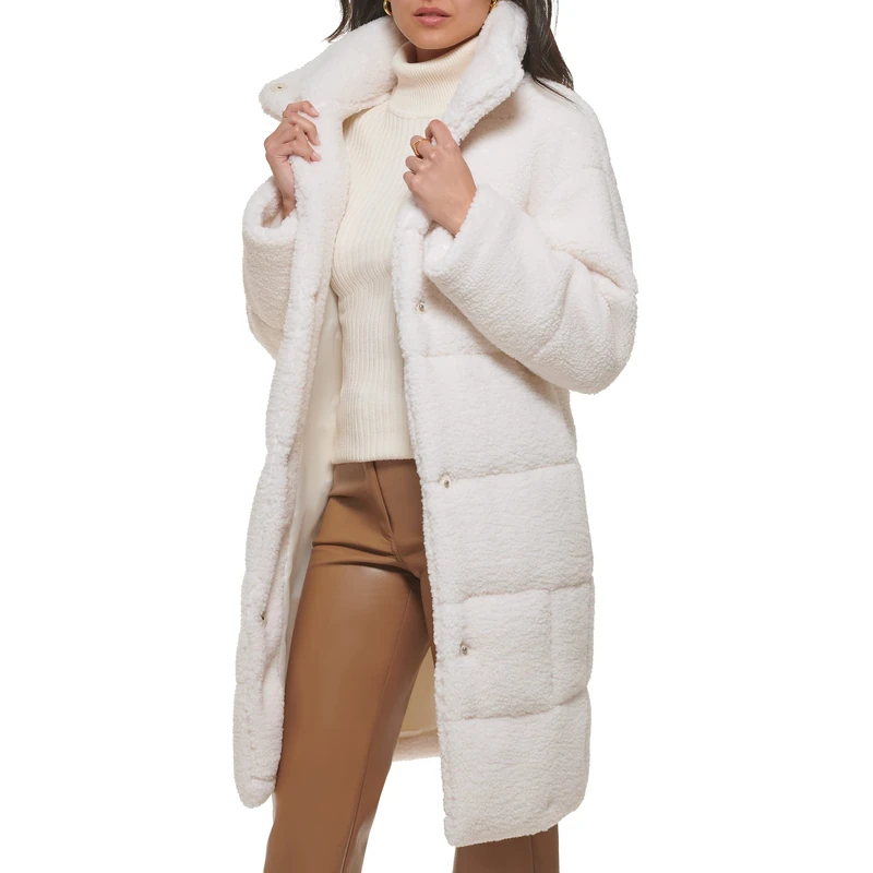 Levi's Women's Long Length Patchwork Quilted Teddy Coat, Cream, L