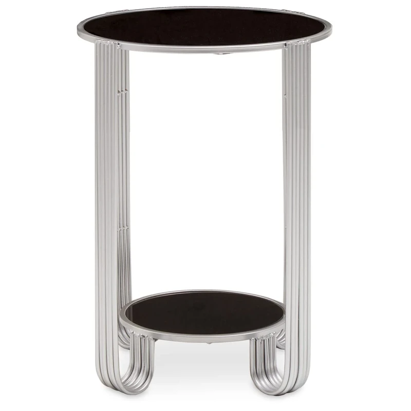 Premier housewares Round End Table Black Mirror and Silver Frame/Luxe Coffee Table/Round Furniture/Garden Coffee Table/Small Coffee Table Dimensions W40 x D40 x H55cm.