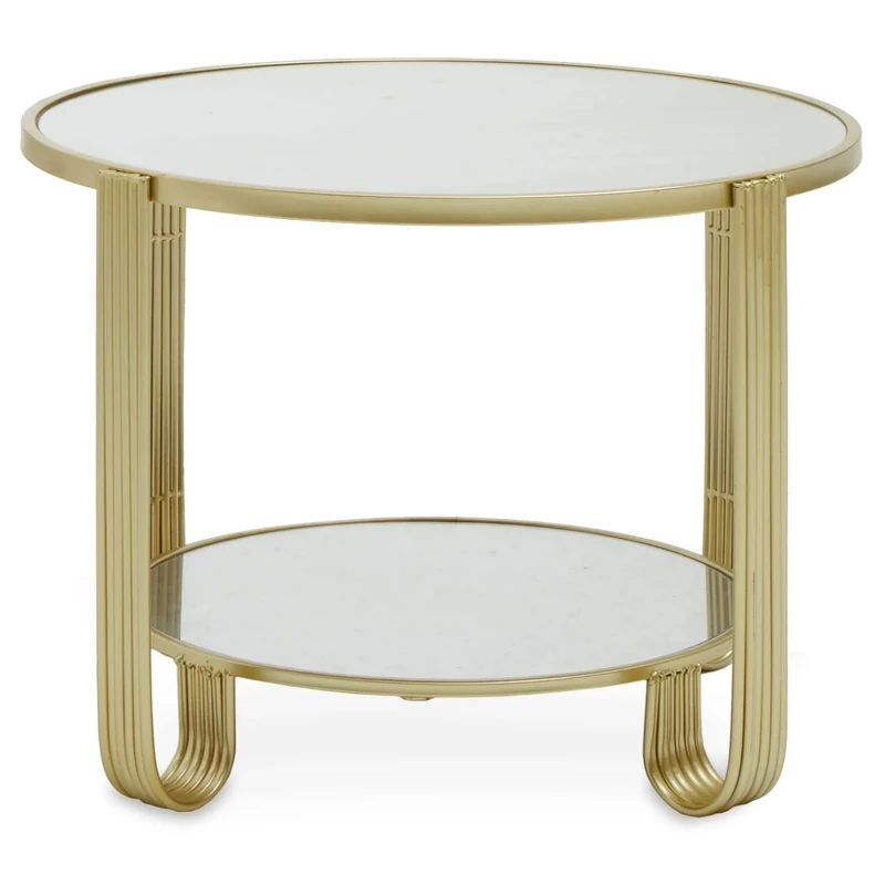 Premier Housewares Round Mirrored Top Gold Frame Table/Luxe Coffee Table/Living Room Table/Garden Coffee Table/Small Round Table/Mirrored Glass Small Coffee Table W63 x D63 x H42cm.