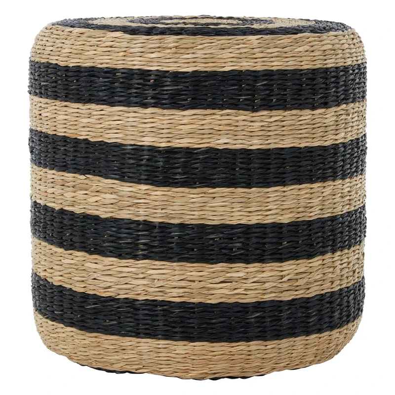 Premier Housewares Seagrass Pouffe/Stripes Design/Handwoven and Ecofriendly/Intricately Designed Outdoor Pouf Ottoman/Durable and Hardwearing/Dimensions are W40 x D40 x H40cm/ Weight 1.6